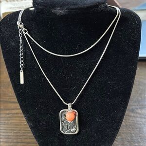 Silver Pendant Necklace with Orange Accent